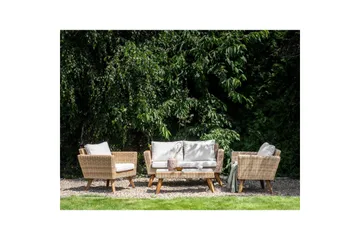 Loungegrupp med bord Beliani Vittoria Naturligt/grönt/ljust trä, 4-Sits Natural||White||Light wood - Hagemøbler - Loungemøbler - Sofagruppe utendørs