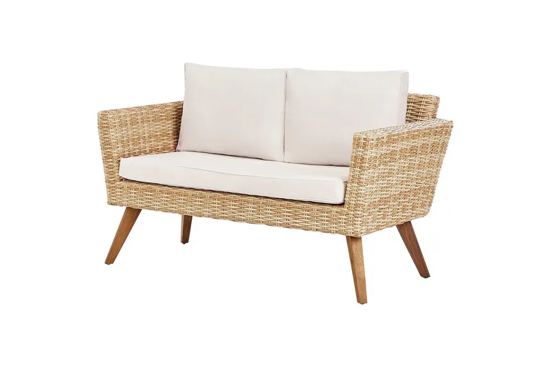 Loungegrupp med bord Beliani Vittoria Naturligt/grönt/ljust trä, 4-Sits Natural||White||Light wood - Hagemøbler - Loungemøbler - Sofagruppe utendørs