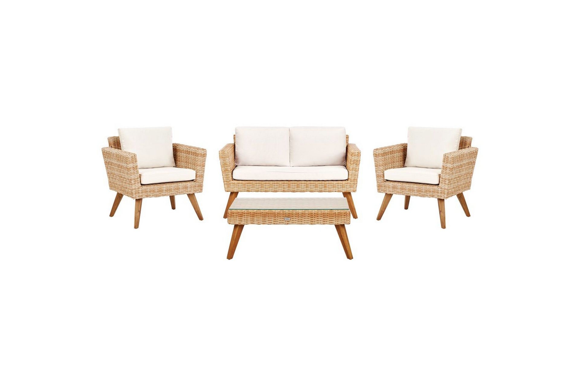 Loungegrupp med bord Beliani Vittoria Naturligt/grönt/ljust trä, 4-Sits Natural\|\|White\|\|Light wood -