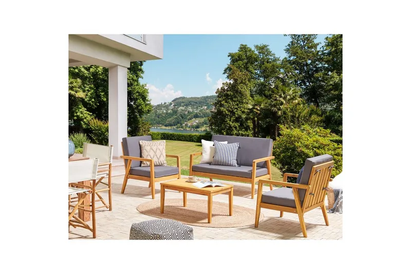 Loungegrupp med bord Beliani Pallano Light wood||Grey - Hagemøbler - Loungemøbler - Sofagruppe utendørs