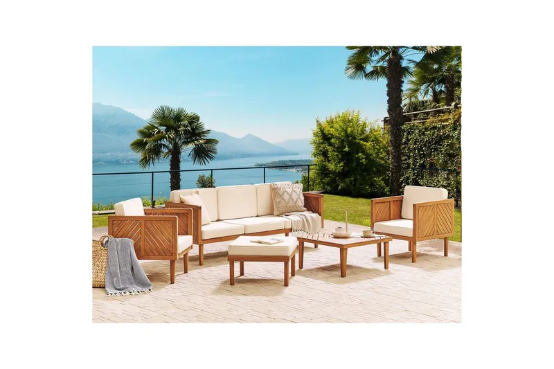 Loungegrupp med fotpall Beliani Baratti Light wood||Beige - Hagemøbler - Loungemøbler - Sofagruppe utendørs