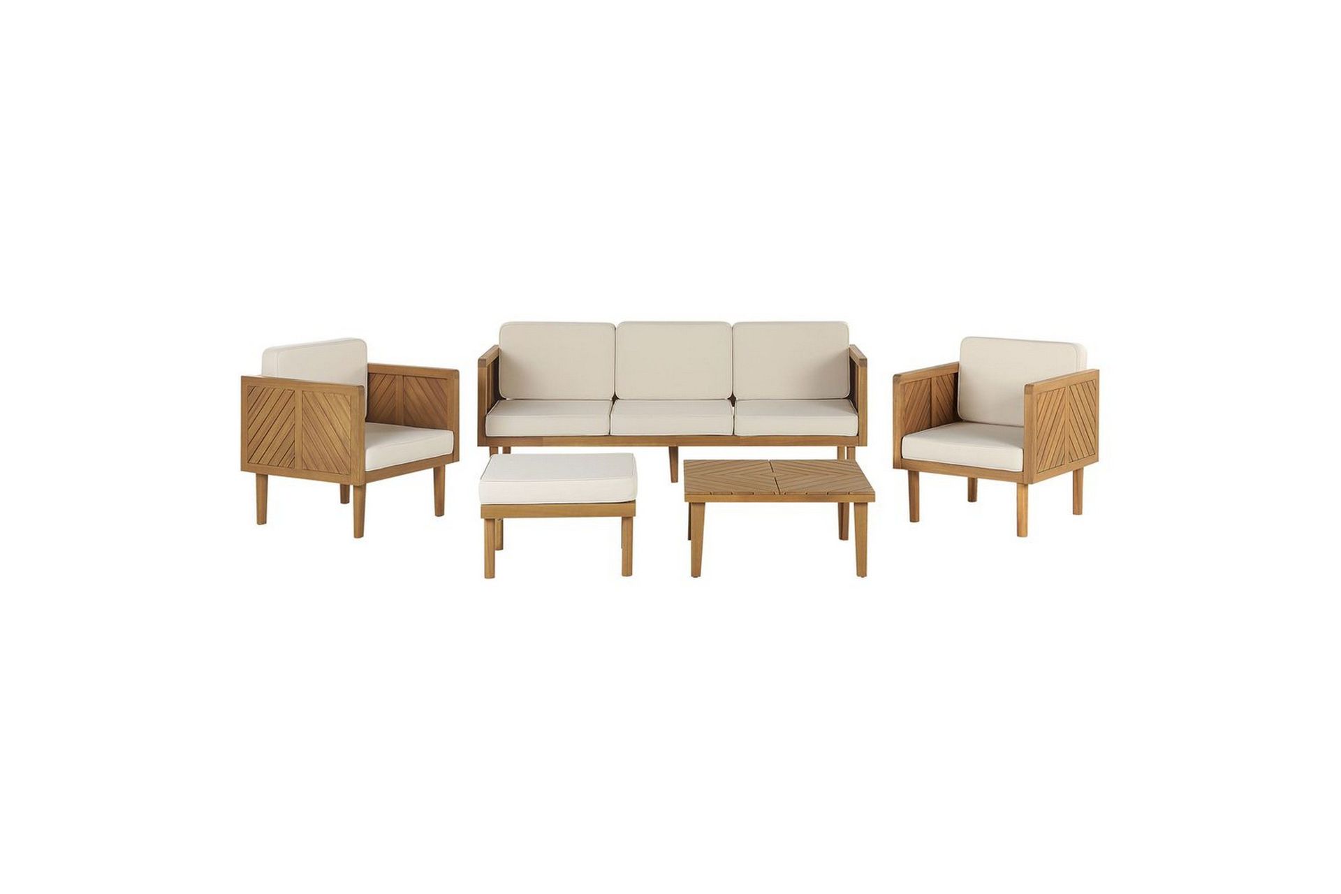 Loungegrupp med fotpall Beliani Baratti Light wood\|\|Beige -