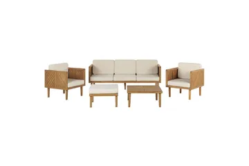 Loungegrupp med fotpall Beliani Baratti Light wood||Beige - Hagemøbler - Loungemøbler - Sofagruppe utendørs