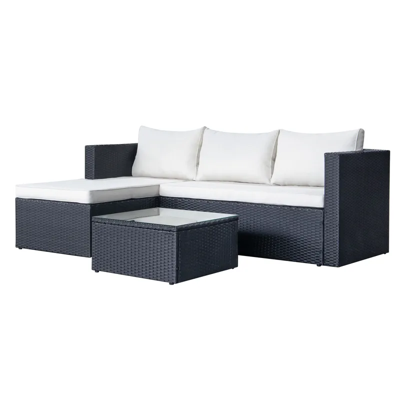 Mendoza 4-seters Sofagruppe - Svart / Hvite puter - Hage - Utemiljø - Veranda & terrasse - Verandamøbler