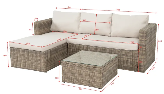 Mendoza l-formet 4-seters sofagruppe i kunstrotting for altan og terrasse - Brun / beige puter - Hagemøbler - Loungemøbler - Sofagruppe utendørs