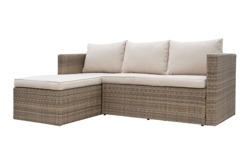 Mendoza l-formet 4-seters sofagruppe i kunstrotting for altan og terrasse - Brun / beige puter - Hage - Utemiljø - Veranda & terrasse - Verandamøbler