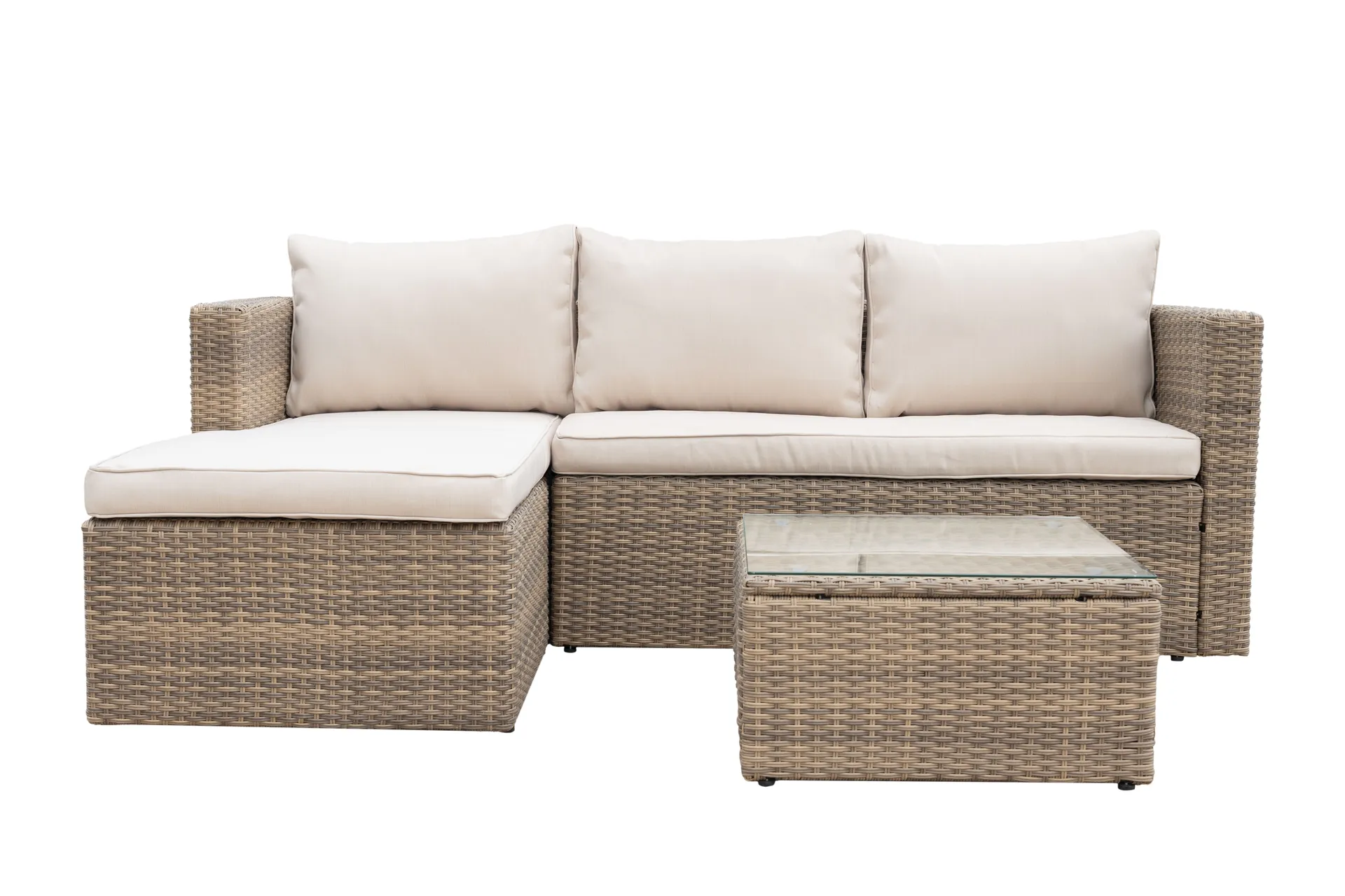 Mendoza l-formet 4-seters sofagruppe i kunstrotting for altan og terrasse - Brun / beige puter
