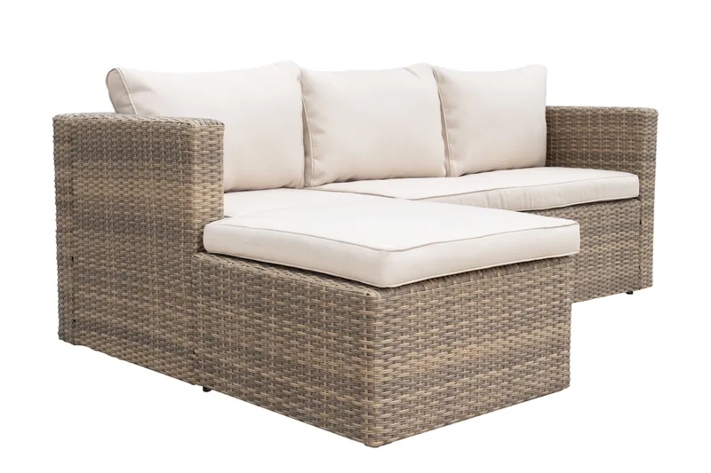 Mendoza l-formet 4-seters sofagruppe i kunstrotting for altan og terrasse - Brun / beige puter - Hage - Utemiljø - Veranda & terrasse - Verandamøbler