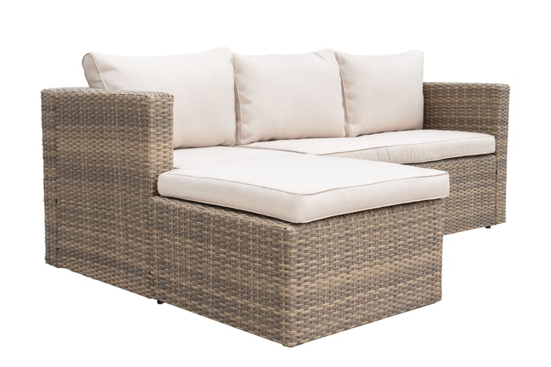 Mendoza l-formet 4-seters sofagruppe i kunstrotting for altan og terrasse - Brun / beige puter - Hage - Utemiljø - Veranda & terrasse - Verandamøbler