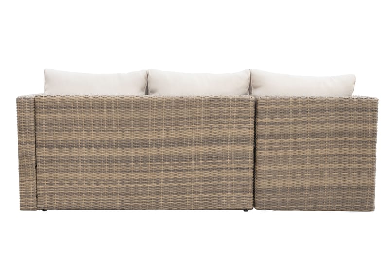 Mendoza l-formet 4-seters sofagruppe i kunstrotting for altan og terrasse - Brun / beige puter - Hage - Utemiljø - Veranda & terrasse - Verandamøbler