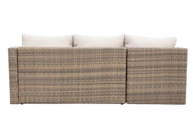 Mendoza l-formet 4-seters sofagruppe i kunstrotting for altan og terrasse - Brun / beige puter - Hage - Utemiljø - Veranda & terrasse - Verandamøbler