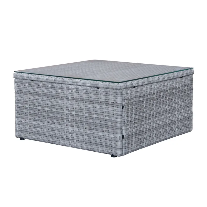 Mendoza l-formet 4-seters sofagruppe i kunstrotting for altan og terrasse - Grå / blå puter - Hage - Utemiljø - Veranda & terrasse - Verandamøbler