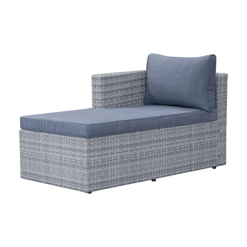 Mendoza l-formet 4-seters sofagruppe i kunstrotting for altan og terrasse - Grå / blå puter - Hage - Utemiljø - Veranda & terrasse - Verandamøbler