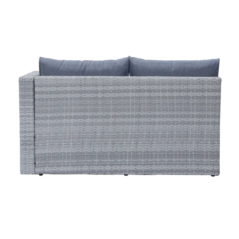 Mendoza l-formet 4-seters sofagruppe i kunstrotting for altan og terrasse - Grå / blå puter - Hage - Utemiljø - Veranda & terrasse - Verandamøbler
