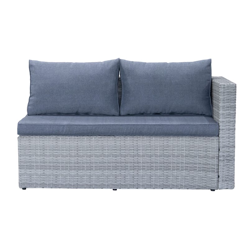 Mendoza l-formet 4-seters sofagruppe i kunstrotting for altan og terrasse - Grå / blå puter - Hage - Utemiljø - Veranda & terrasse - Verandamøbler