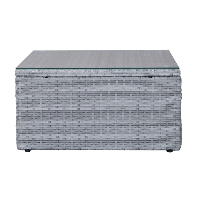 Mendoza l-formet 4-seters sofagruppe i kunstrotting for altan og terrasse - Grå / blå puter - Hage - Utemiljø - Veranda & terrasse - Verandamøbler