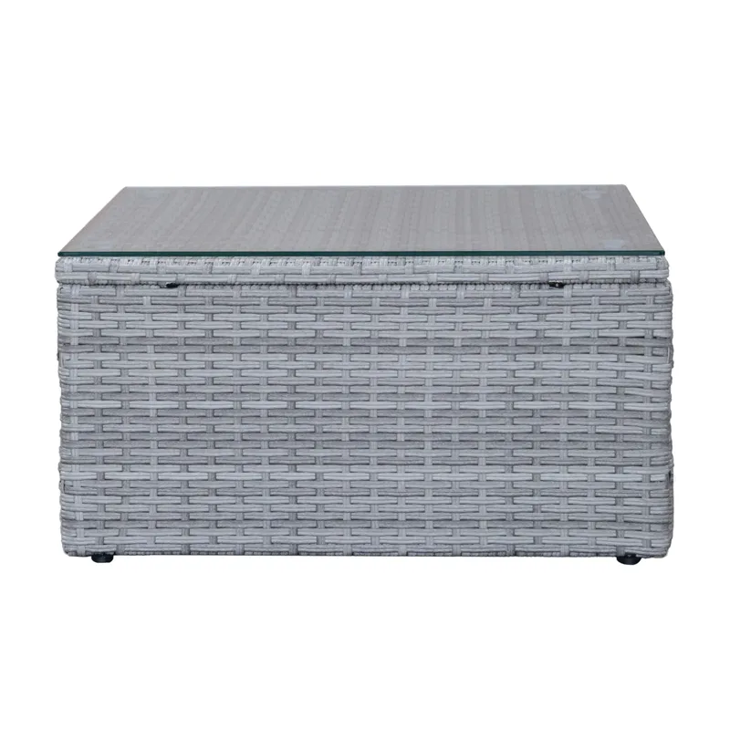 Mendoza l-formet 4-seters sofagruppe i kunstrotting for altan og terrasse - Grå / blå puter - Hage - Utemiljø - Veranda & terrasse - Verandamøbler