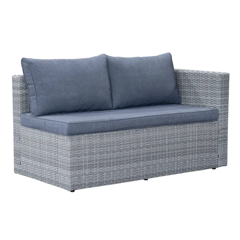Mendoza l-formet 4-seters sofagruppe i kunstrotting for altan og terrasse - Grå / blå puter - Hage - Utemiljø - Veranda & terrasse - Verandamøbler
