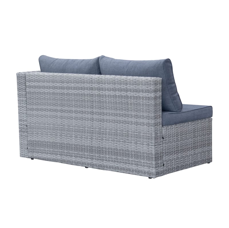 Mendoza l-formet 4-seters sofagruppe i kunstrotting for altan og terrasse - Grå / blå puter - Hage - Utemiljø - Veranda & terrasse - Verandamøbler