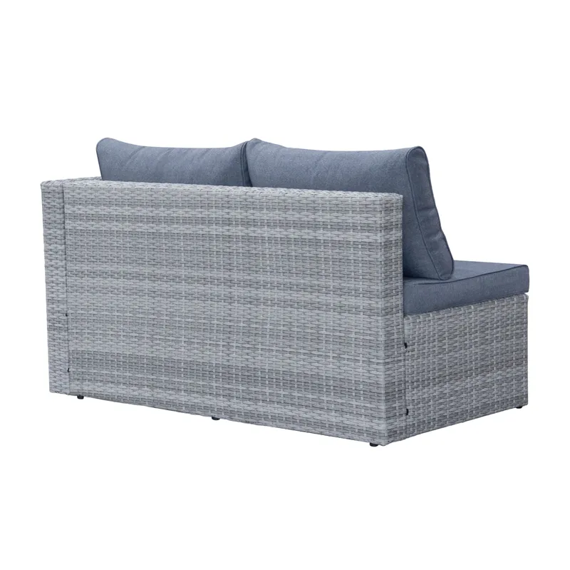 Mendoza l-formet 4-seters sofagruppe i kunstrotting for altan og terrasse - Grå / blå puter - Hage - Utemiljø - Veranda & terrasse - Verandamøbler