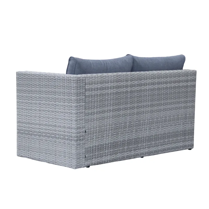 Mendoza l-formet 4-seters sofagruppe i kunstrotting for altan og terrasse - Grå / blå puter - Hage - Utemiljø - Veranda & terrasse - Verandamøbler