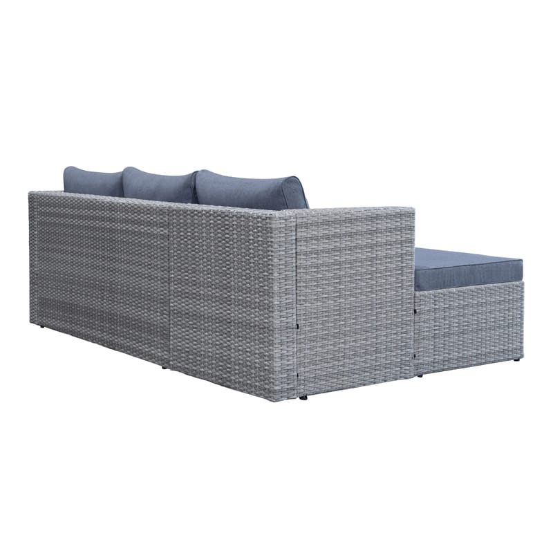 Mendoza l-formet 4-seters sofagruppe i kunstrotting for altan og terrasse - Grå / blå puter - Hage - Utemiljø - Veranda & terrasse - Verandamøbler