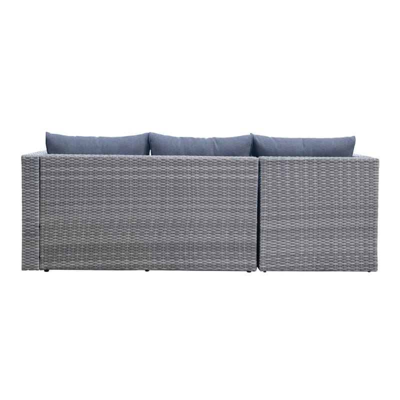 Mendoza l-formet 4-seters sofagruppe i kunstrotting for altan og terrasse - Grå / blå puter - Hage - Utemiljø - Veranda & terrasse - Verandamøbler