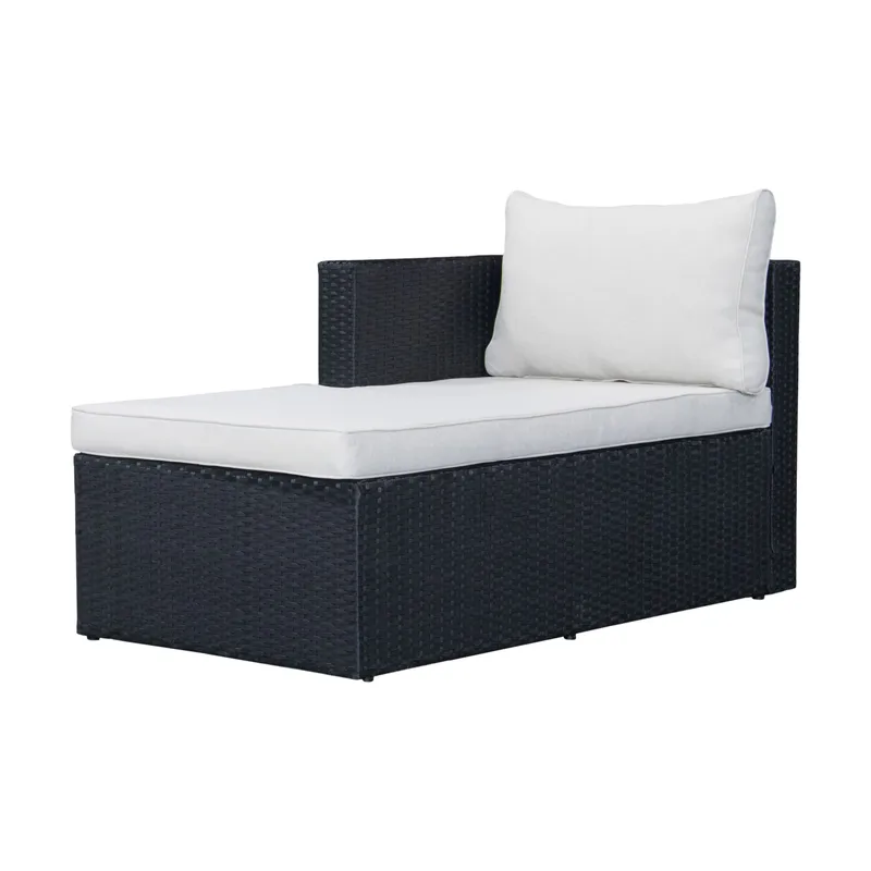 Mendoza l-formet 4-seters sofagruppe i kunstrotting for altan og terrasse - Svart / hvite puter - Hage - Utemiljø - Veranda & terrasse - Verandamøbler