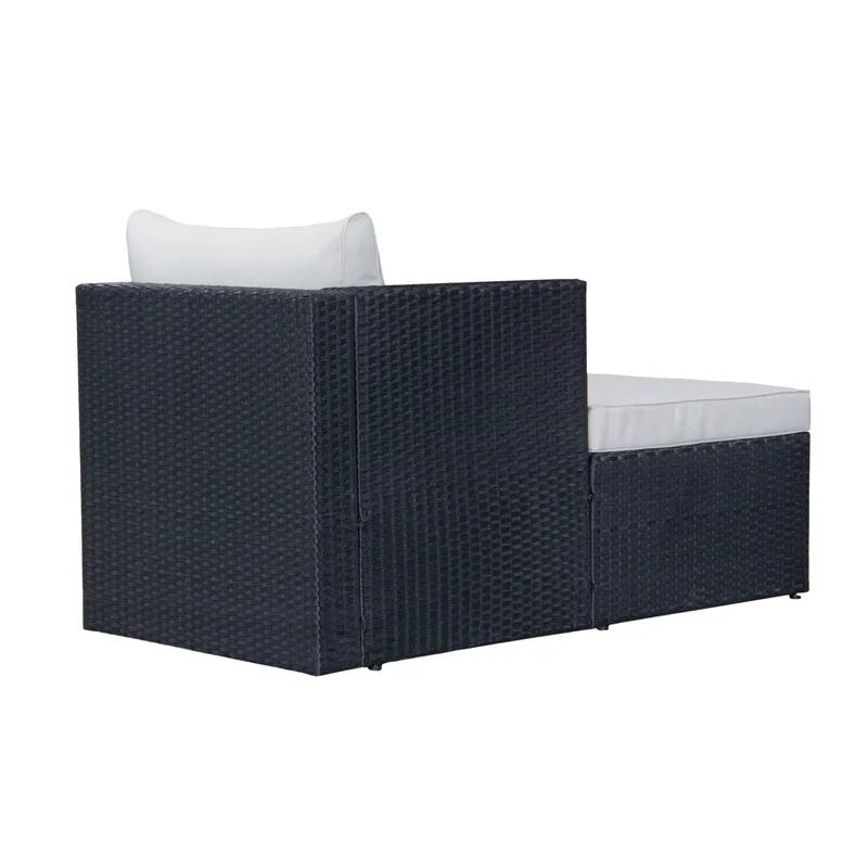 Mendoza l-formet 4-seters sofagruppe i kunstrotting for altan og terrasse - Svart / hvite puter - Hage - Utemiljø - Veranda & terrasse - Verandamøbler