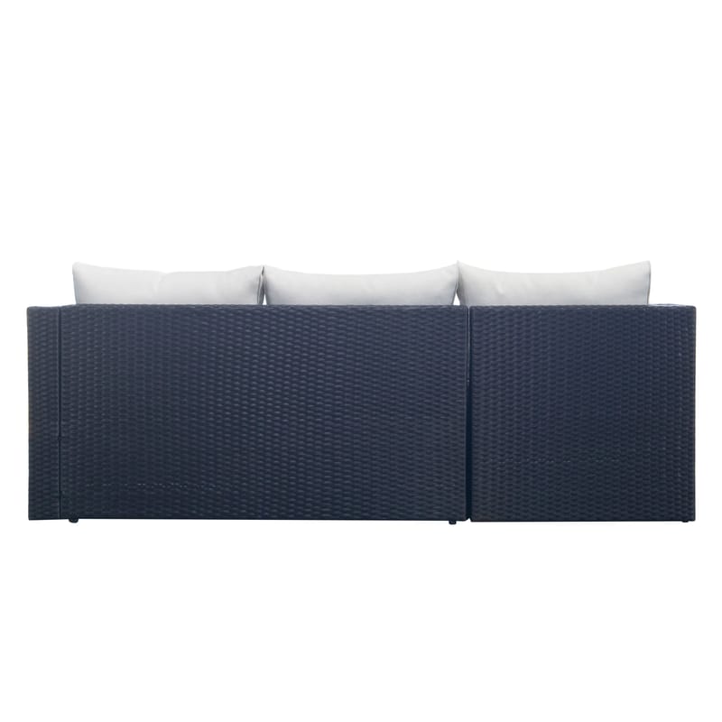 Mendoza l-formet 4-seters sofagruppe i kunstrotting for altan og terrasse - Svart / hvite puter - Hage - Utemiljø - Veranda & terrasse - Verandamøbler