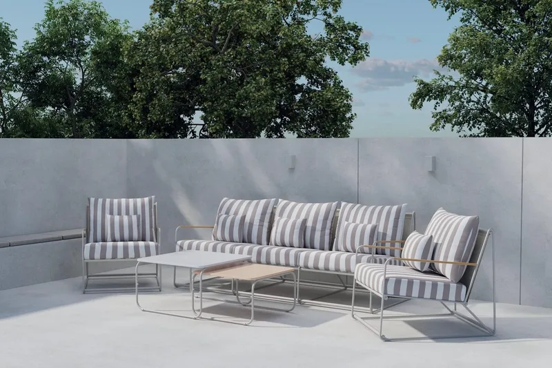 Palazzo sofagruppe 3-seters sofa + 2 lenestoler med bord utendørs, Grå