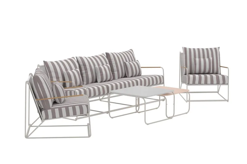 Palazzo sofagruppe 3-seters sofa + 2 lenestoler med bord utendørs - Grå - Hagemøbler - Loungemøbler - Sofagruppe utendørs