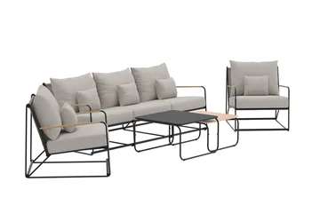 Palazzo sofagruppe 3-seters sofa + 2 lenestoler med bord utendørs - Svart - Hagemøbler - Loungemøbler - Sofagruppe utendørs
