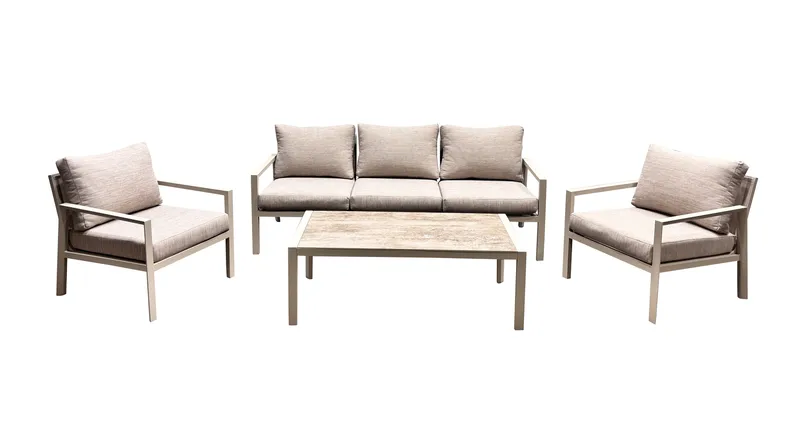 Palermo Hagemøbelgruppe Sofagruppe: 3-seter sofa, 2 lenestoler, sofabord, Beige