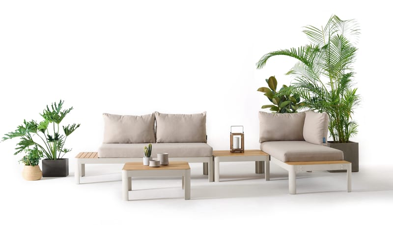 Portals Modulsett 2× 2-seter sofaer + 2× sofabord - Korallsand - Hage - Utemiljø - Veranda & terrasse - Verandamøbler