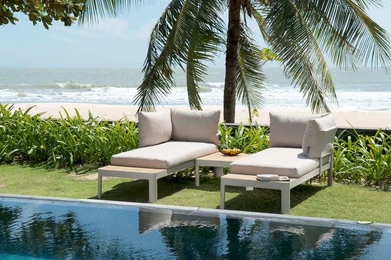 Portals Modulsett 2× 2-seter sofaer + sofabord - Korallsand - Hage - Utemiljø - Veranda & terrasse - Verandamøbler