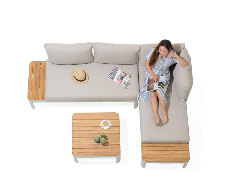 Portals Modulsett 2× 2-seter sofaer + sofabord - Korallsand - Hage - Utemiljø - Veranda & terrasse - Verandamøbler