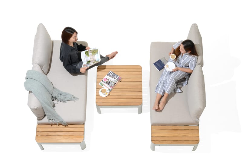 Portals Modulsett 2× 2-seter sofaer + sofabord - Korallsand - Hage - Utemiljø - Veranda & terrasse - Verandamøbler