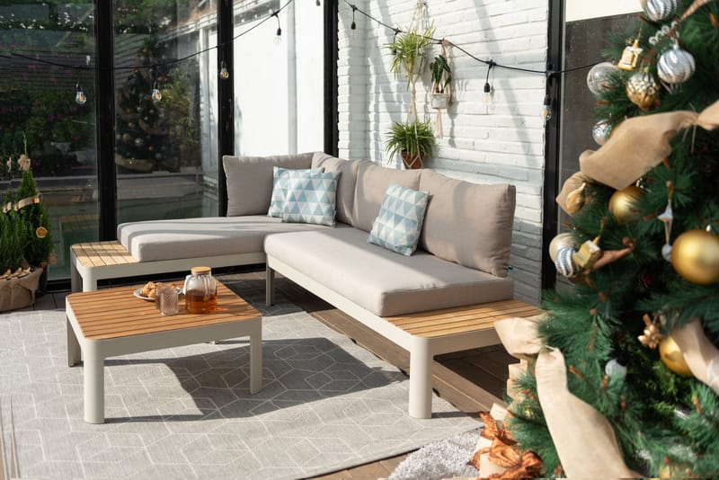 Portals Modulsett 2× 2-seter sofaer + sofabord - Korallsand - Hage - Utemiljø - Veranda & terrasse - Verandamøbler