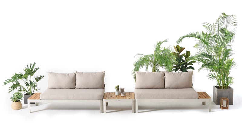 Portals Modulsett 2× 2-seter sofaer + sofabord - Korallsand - Hage - Utemiljø - Veranda & terrasse - Verandamøbler