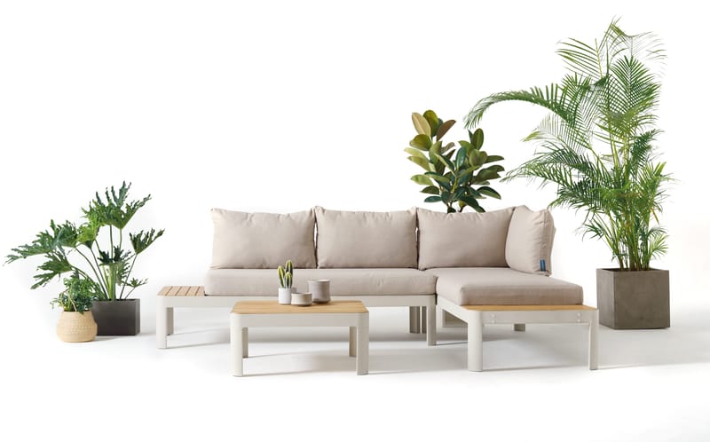 Portals Modulsett 2× 2-seter sofaer + sofabord - Korallsand - Hage - Utemiljø - Veranda & terrasse - Verandamøbler