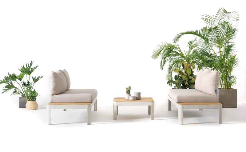 Portals Modulsett 2× 2-seter sofaer + sofabord - Korallsand - Hage - Utemiljø - Veranda & terrasse - Verandamøbler