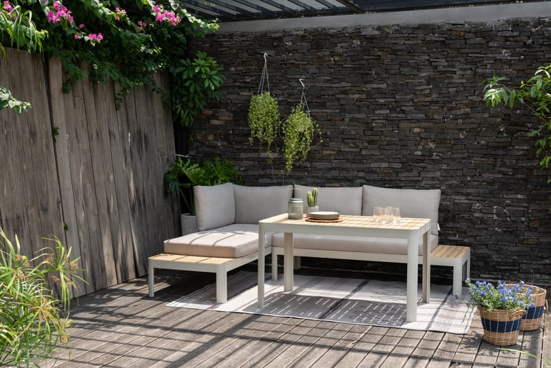 Portals Modulsett 2× 2-seter sofaer + sofabord - Korallsand - Hage - Utemiljø - Veranda & terrasse - Verandamøbler