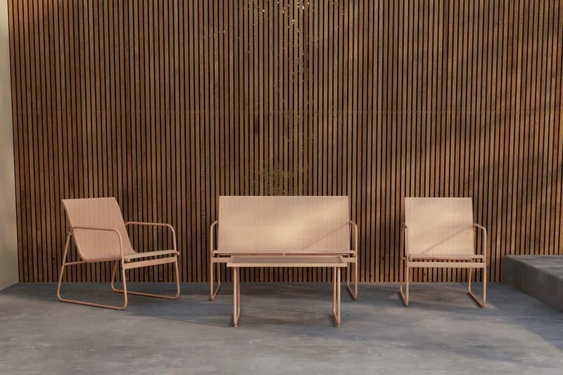 Scopello sofagruppe 2-seters sofa + 2 lenestoler med bord utendørs, Beige