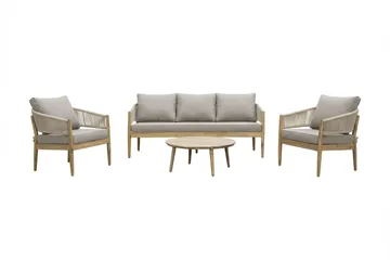 Siana 4-seters loungegruppe i treutseende med repdetaljer - Natur / beige - Hagemøbler - Loungemøbler - Sofagruppe utendørs