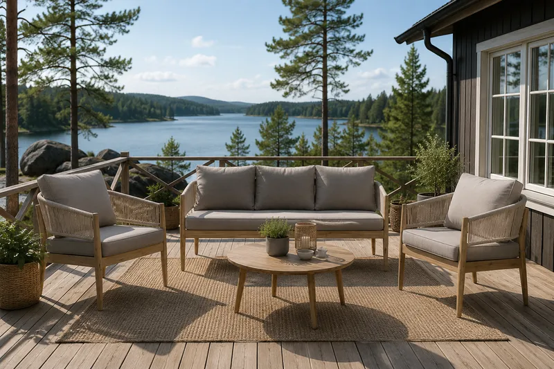 Siana 4-seters loungegruppe i treutseende med repdetaljer - Natur / beige - Hage - Utemiljø - Veranda & terrasse - Verandamøbler
