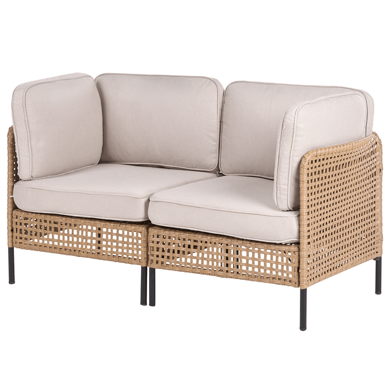 Sofa utendørs med bord 2-seter Omegana kunstrotting - Beige/svart - Hage - Utemiljø - Veranda & terrasse - Verandamøbler