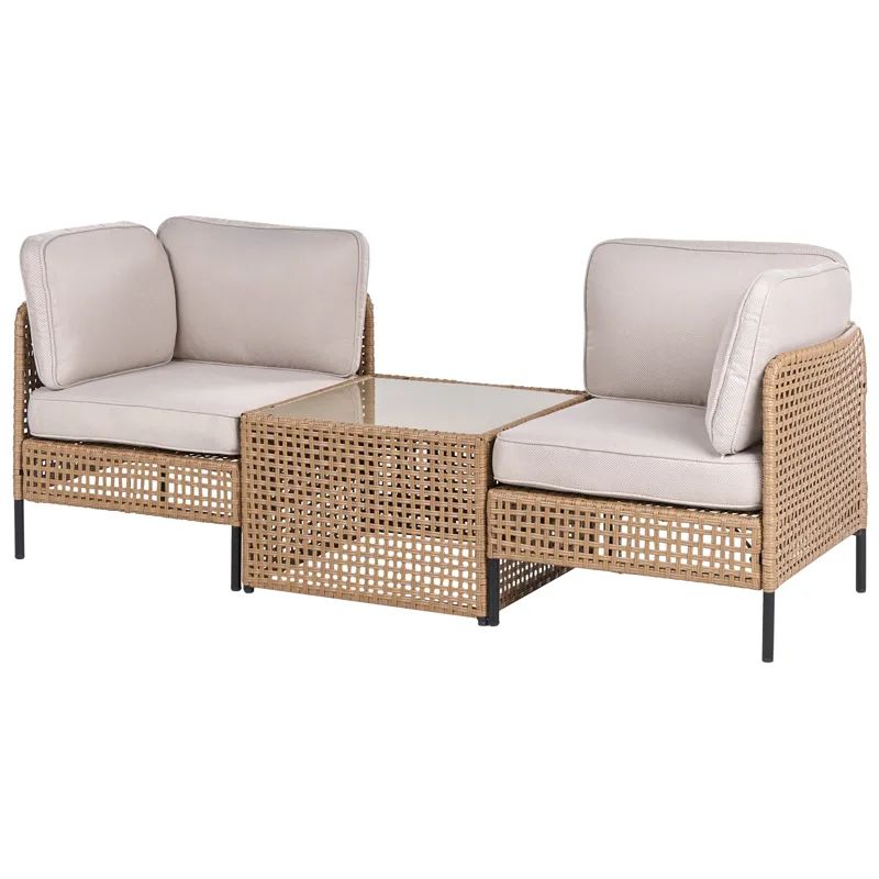Sofa utendørs med bord 2-seter Omegana kunstrotting, Beige/svart