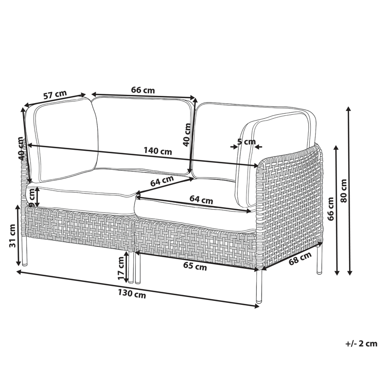 Sofa utendørs med bord 2-seter Omegana kunstrotting - Beige/svart - Hage - Utemiljø - Veranda & terrasse - Verandamøbler