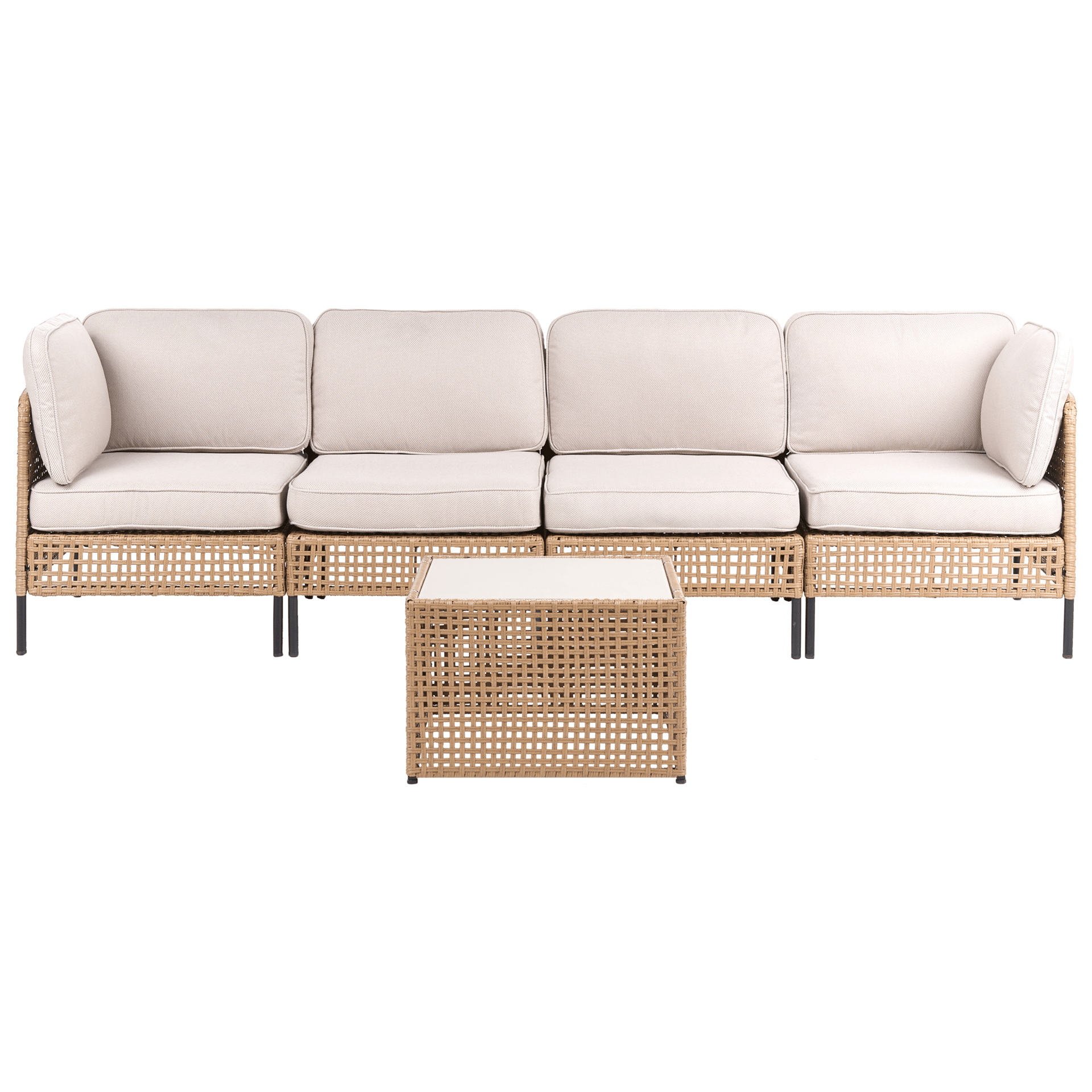 Sofa utendørs med bord 4-seter Omegana modulær kunstrotting - Beige/svart